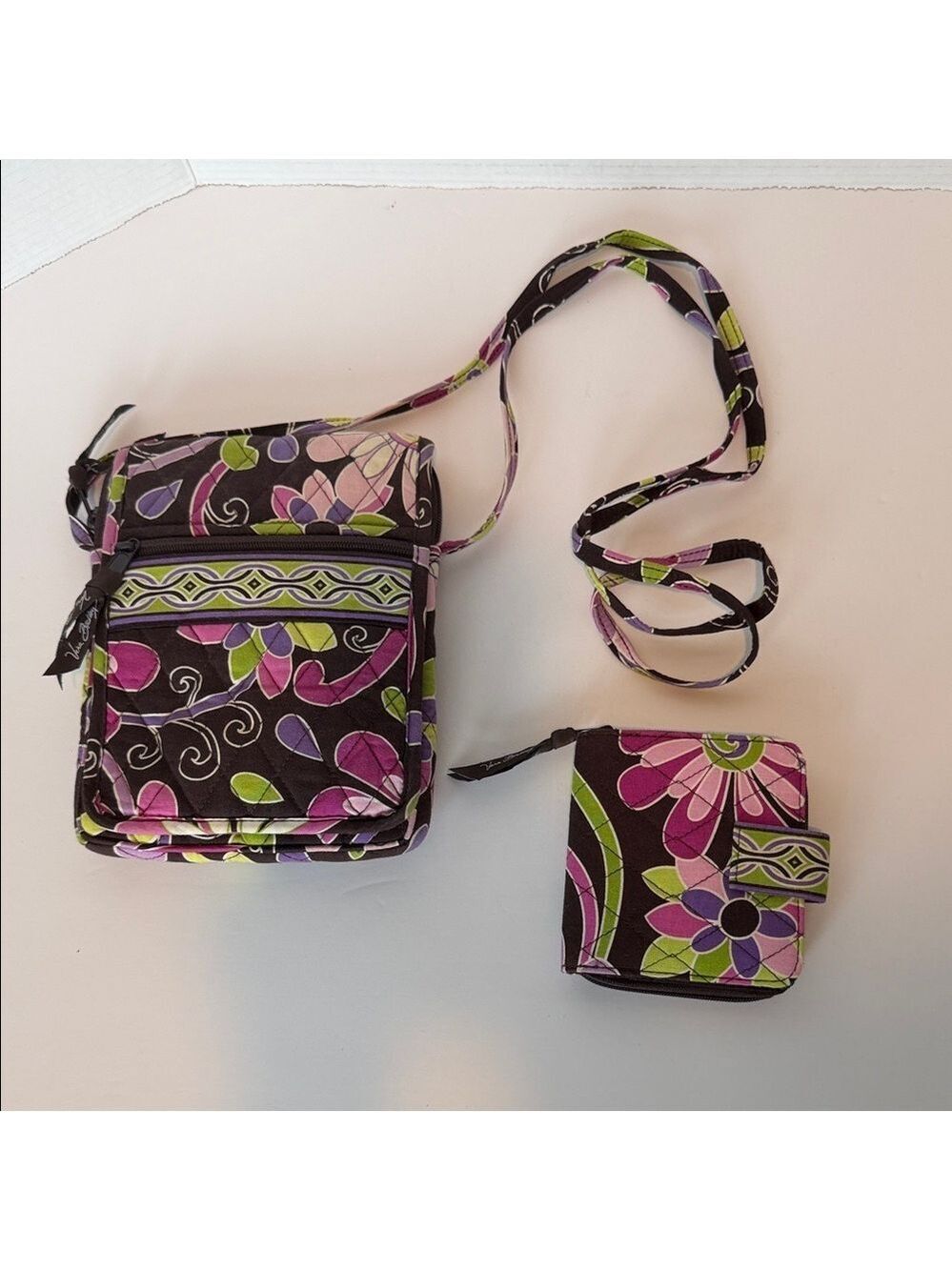 Vintage Vera Bradley Purple Punch Mini Hipster Crossbody Bag and Wallet Set EUC